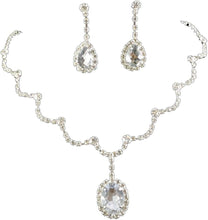 Cargar imagen en el visor de la galería, RIZILIA Jewelry Set Necklace &amp; Drop Earrings Oval Cut Crystal [Simulated White Topaz] in White Gold Plated, Simple Modern Elegant
