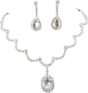 RIZILIA Jewelry Set Necklace & Drop Earrings Oval Cut Crystal [Simulated White Topaz] in White Gold Plated, Simple Modern Elegant