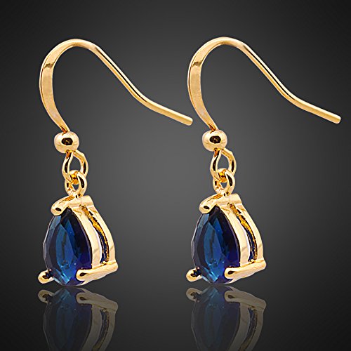 Dangle Drop Pierced Earrings with Pear Cut CZ in 18K Yellow Gold Plated, Simple Modern Elegant