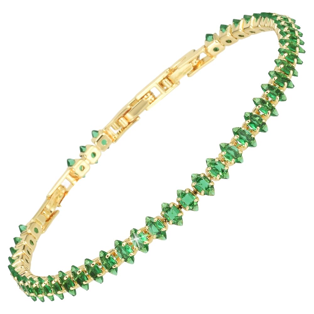 RIZILIA Not-Your-Basic Minimalist to Statement Tennis Bracelet for Women - Round/Marquise/Princess Gemstone CZ in Multi Colors, 14K Gold Plated, 6.5" Base with 0.5"/1" Extenders to 7-7.5"