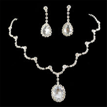 Cargar imagen en el visor de la galería, RIZILIA Jewelry Set Necklace &amp; Drop Earrings Oval Cut Crystal [Simulated White Topaz] in White Gold Plated, Simple Modern Elegant
