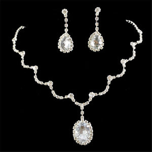 RIZILIA Jewelry Set Necklace & Drop Earrings Oval Cut Crystal [Simulated White Topaz] in White Gold Plated, Simple Modern Elegant