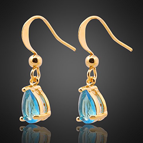 Dangle Drop Pierced Earrings with Pear Cut CZ in 18K Yellow Gold Plated, Simple Modern Elegant