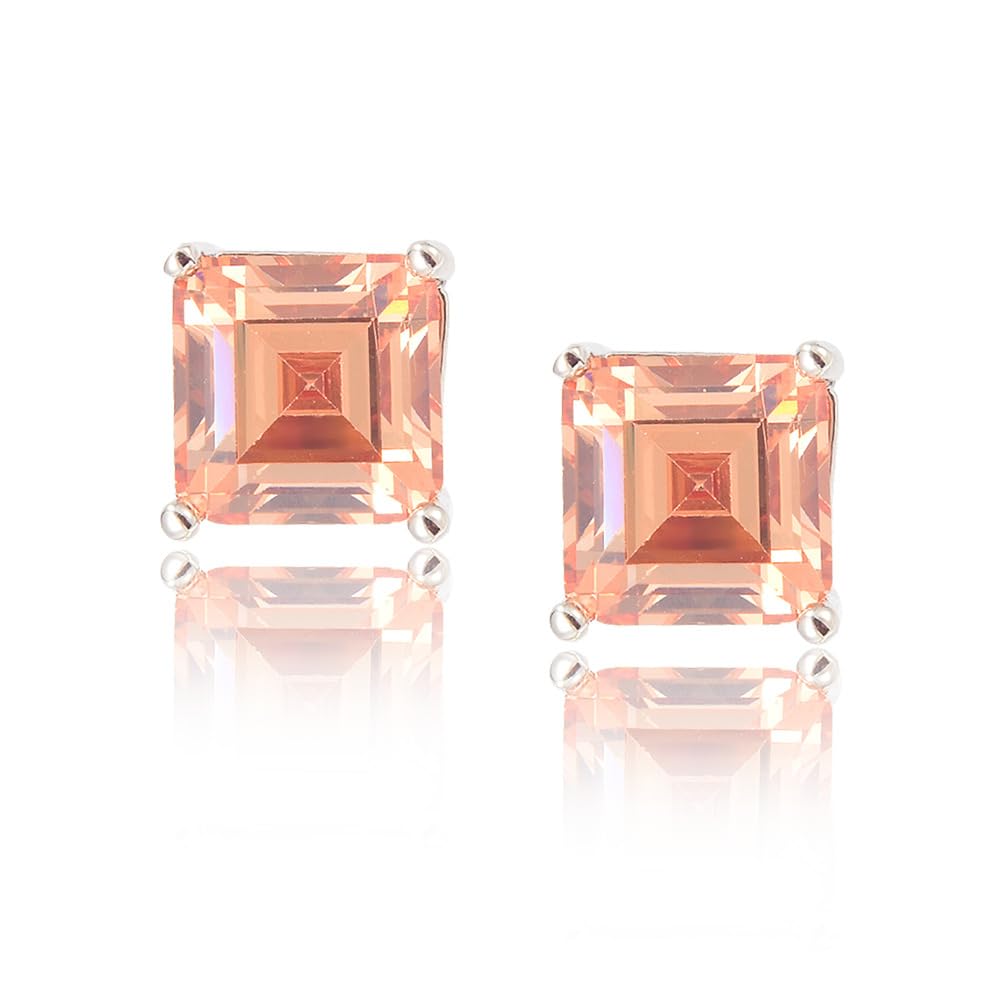 [RIZILIA CLASSIC] Stud Pierced Earrings with Square Emerald Cut Gemstones CZ [Multi-Colors available] in 18K White Gold Plated, Simple Modern Elegant