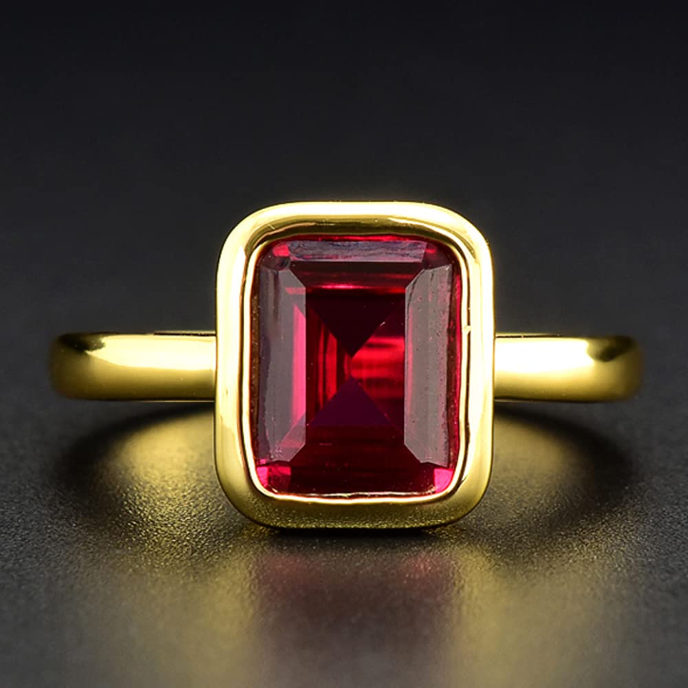 RIZILIA CELEBOX Solitaire Engagement Ring with Emerald Cut Gemstones CZ [6 Colors available] in Yellow Gold Plated, Celebrity inspired by Angelina Jolie