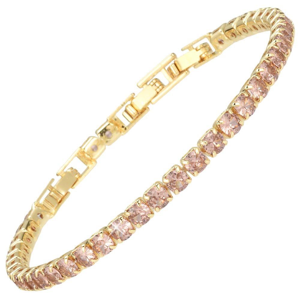RIZILIA Not-Your-Basic Minimalist to Statement Tennis Bracelet for Women - Round/Marquise/Princess Gemstone CZ in Multi Colors, 14K Gold Plated, 6.5" Base with 0.5"/1" Extenders to 7-7.5"