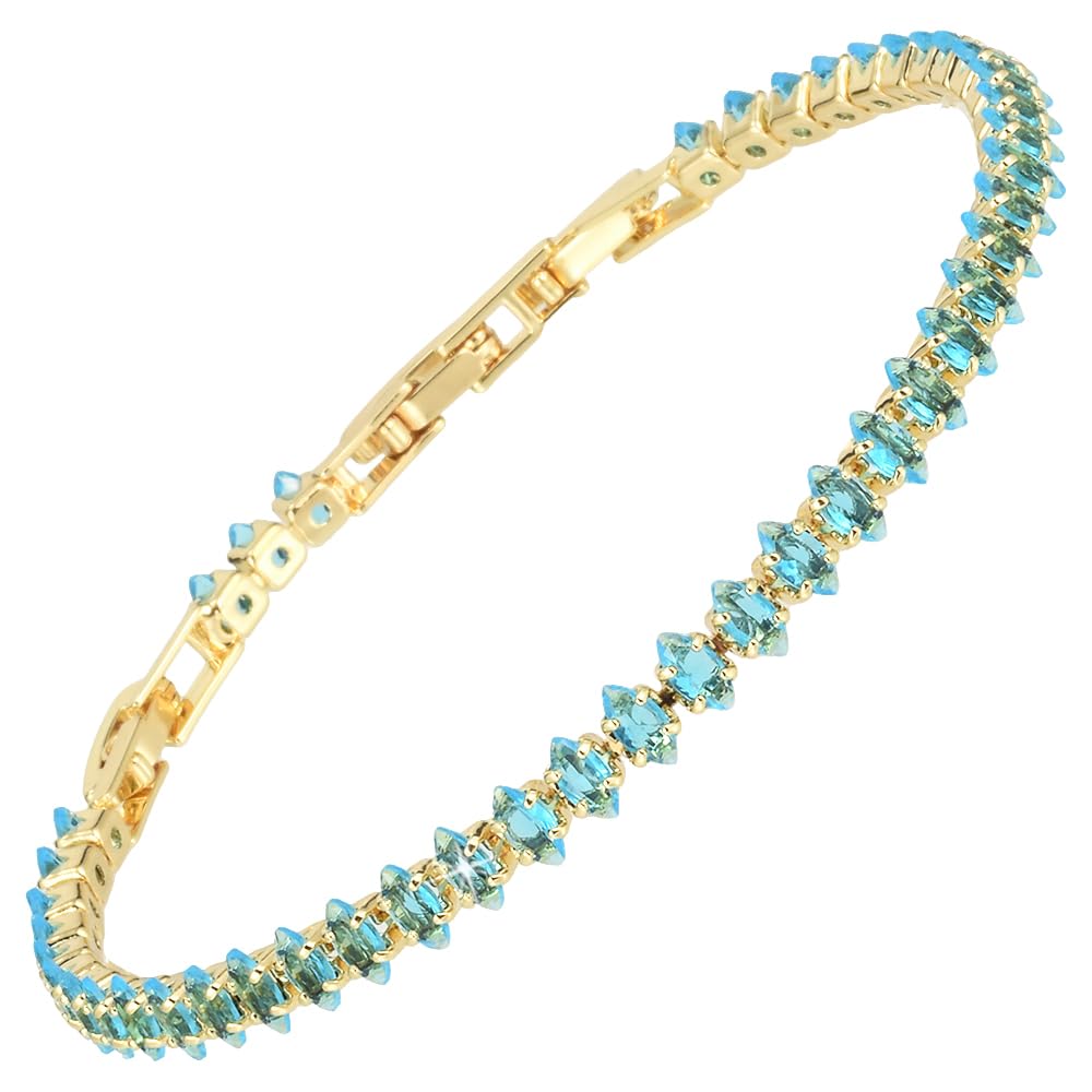 RIZILIA Not-Your-Basic Minimalist to Statement Tennis Bracelet for Women - Round/Marquise/Princess Gemstone CZ in Multi Colors, 14K Gold Plated, 6.5" Base with 0.5"/1" Extenders to 7-7.5"