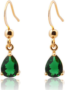 Dangle Drop Pierced Earrings with Pear Cut CZ in 18K Yellow Gold Plated, Simple Modern Elegant