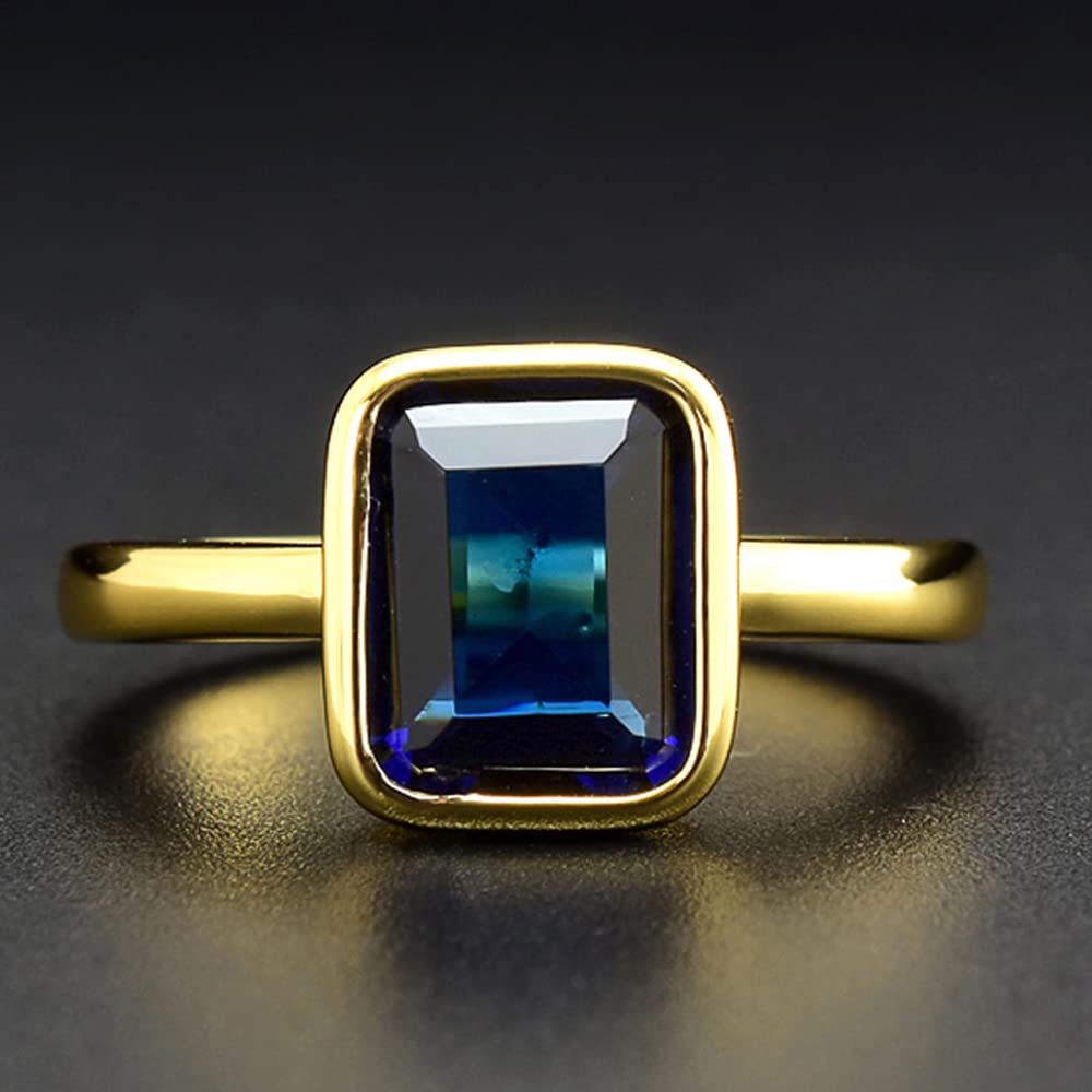 RIZILIA CELEBOX Solitaire Engagement Ring with Emerald Cut Gemstones CZ [6 Colors available] in Yellow Gold Plated, Celebrity inspired by Angelina Jolie