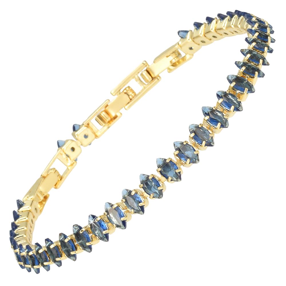 RIZILIA Not-Your-Basic Minimalist to Statement Tennis Bracelet for Women - Round/Marquise/Princess Gemstone CZ in Multi Colors, 14K Gold Plated, 6.5" Base with 0.5"/1" Extenders to 7-7.5"