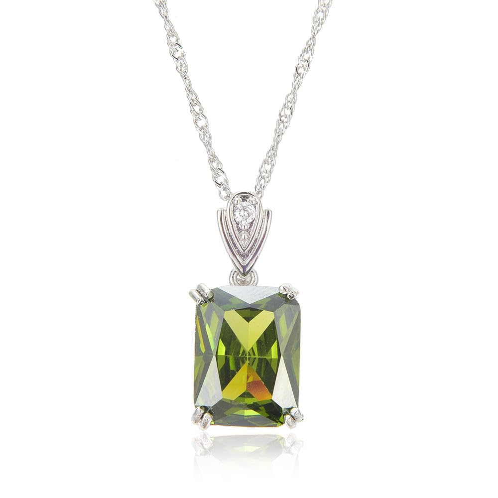 RIZILIA Pendant with 18" Chain & Rectangular Cut CZ [5 Colors available] in White Gold Plated, Simple Modern Elegant