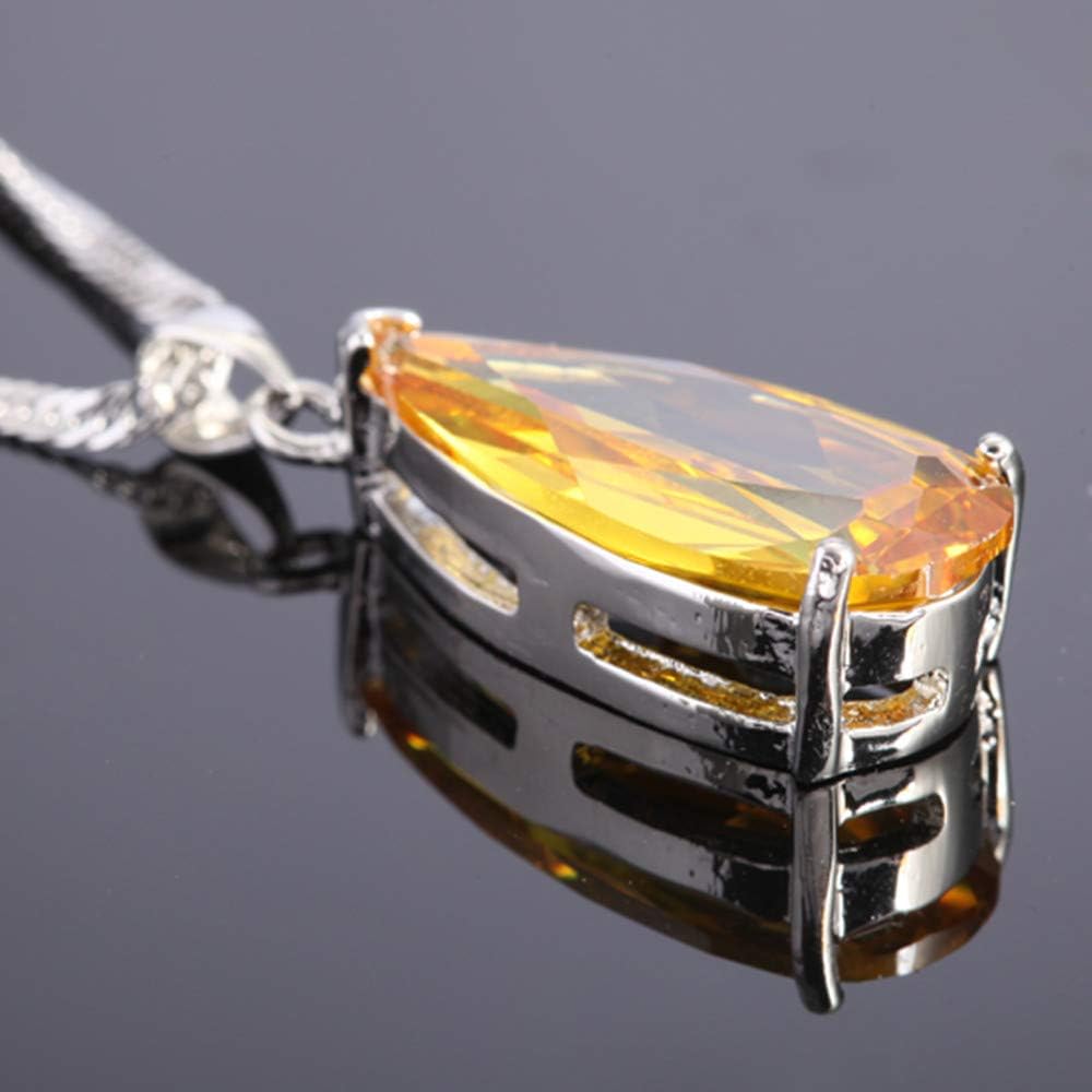 RIZILIA Pendant with 18" Chain & Long Pear Cut CZ | Eight Colors available in White Gold Plated, Simple Modern Elegant