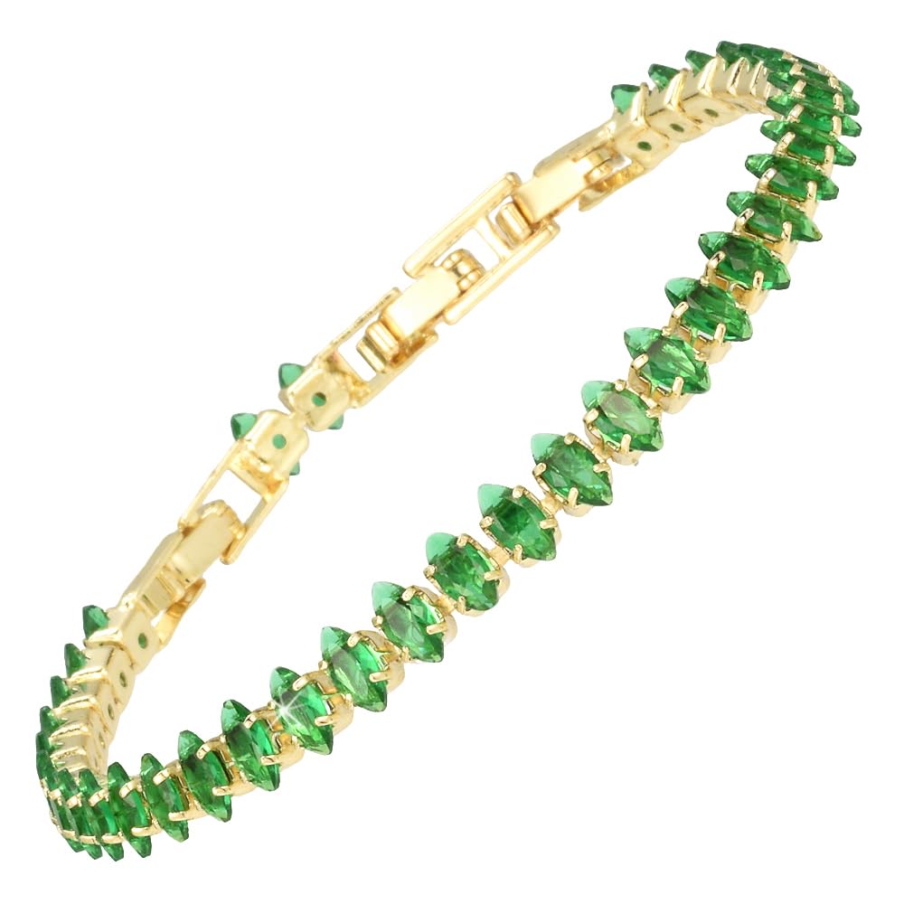 RIZILIA Not-Your-Basic Minimalist to Statement Tennis Bracelet for Women - Round/Marquise/Princess Gemstone CZ in Multi Colors, 14K Gold Plated, 6.5" Base with 0.5"/1" Extenders to 7-7.5"