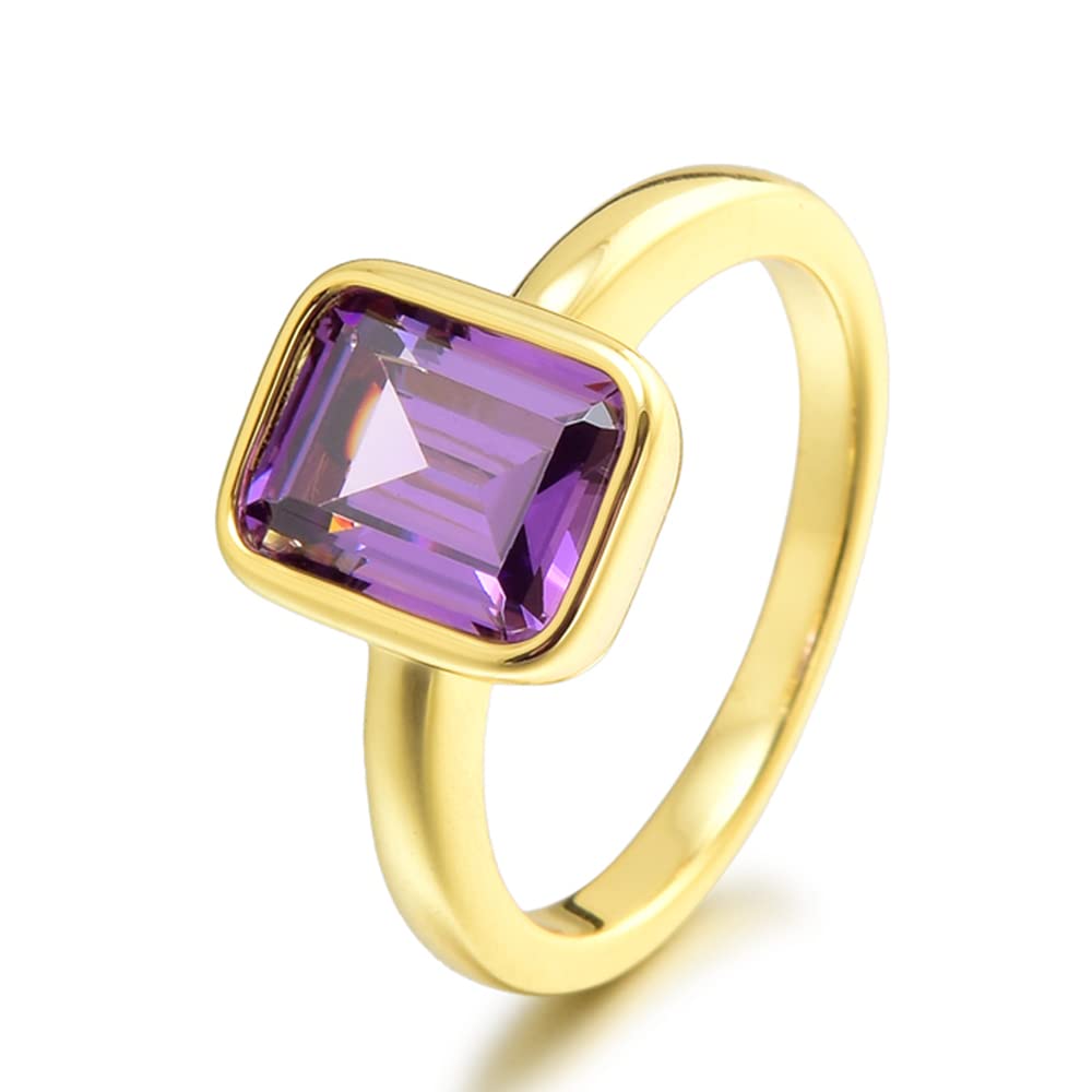 RIZILIA CELEBOX Solitaire Engagement Ring with Emerald Cut Gemstones CZ [6 Colors available] in Yellow Gold Plated, Celebrity inspired by Angelina Jolie