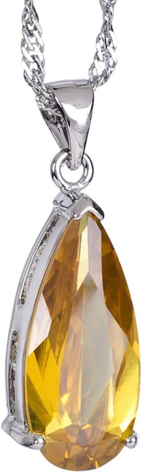 RIZILIA Pendant with 18" Chain & Long Pear Cut CZ | Eight Colors available in White Gold Plated, Simple Modern Elegant