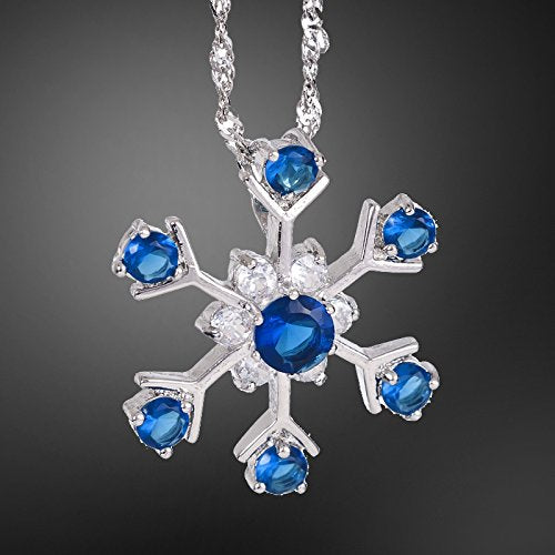 RIZILIA Snowflake Pendant with 18" Chain & Round Cut CZ [5 Colors Available] in White Gold Plated, Simple Modern Elegant