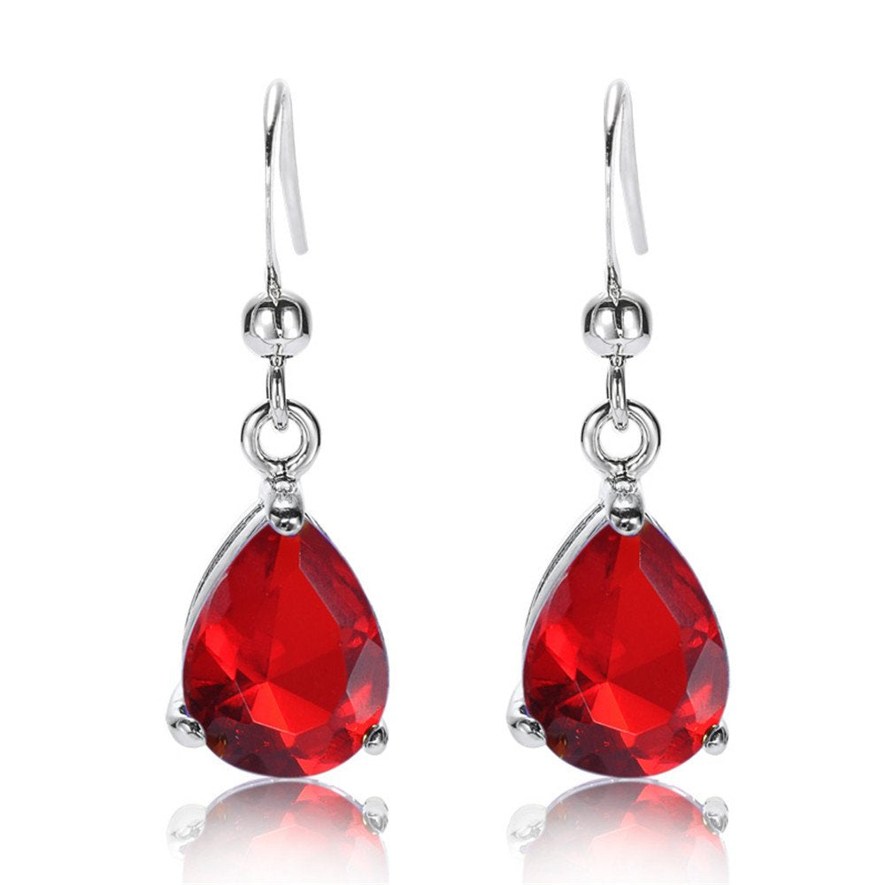 RIZILIA Dangle Drop Pierced Earrings with Pear Cut CZ [7 Colors available] in White Gold Plated, Simple Modern Elegant