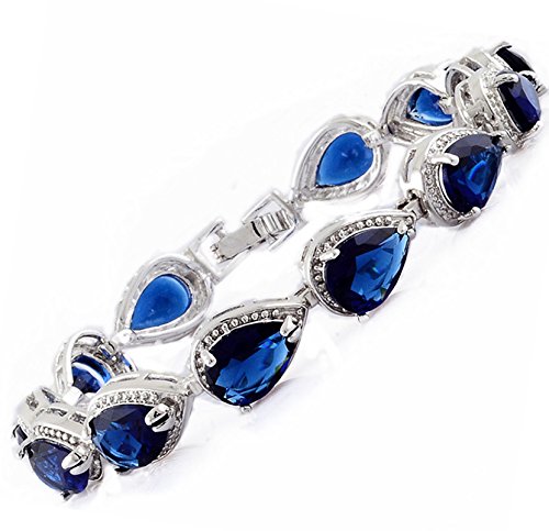 RIZILIA Tennis Bracelet & Pear Cut CZ [4 Colors Available] in White Gold Plated, 7"