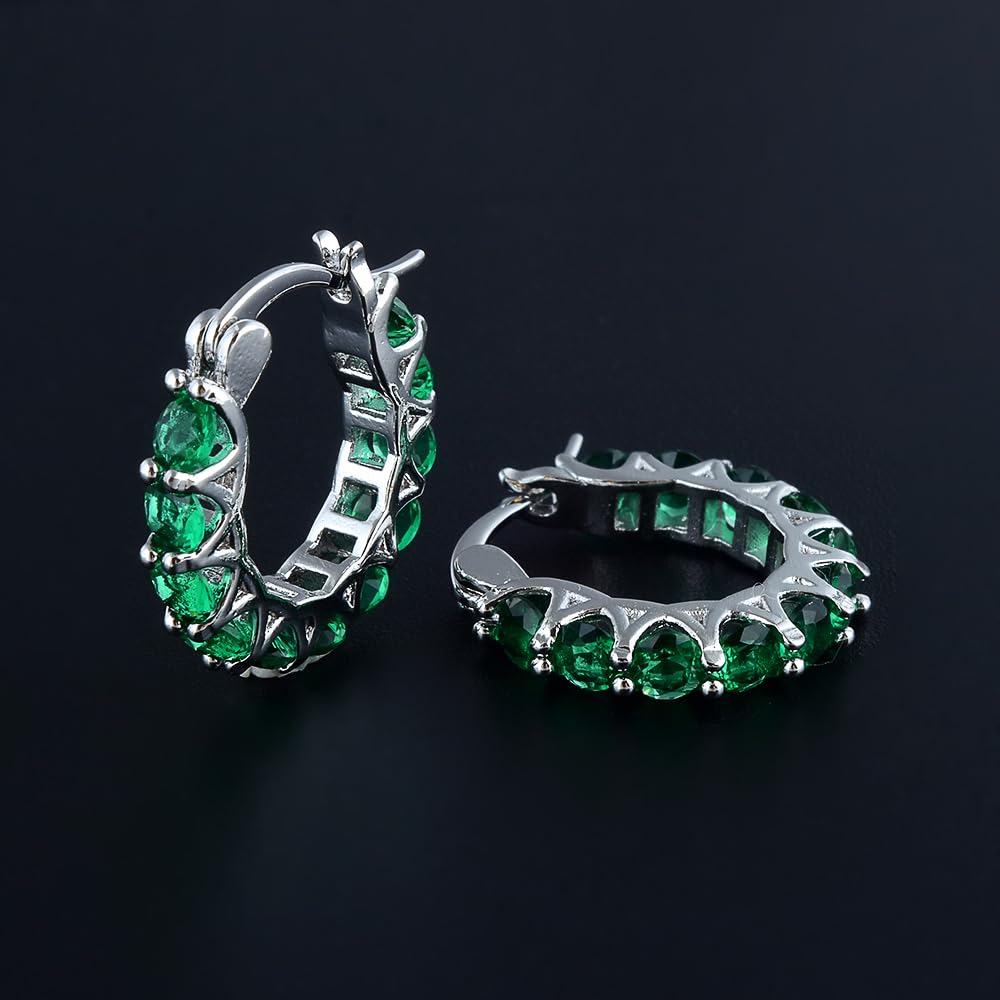 RIZILIA 18K Gold Plated Hoop Earrings for Women, Round Cut CZ Multi Gemstone Colorful Hoop Earrings, Trendy Jewelry Gift for Women, 20mm