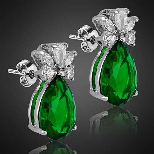 RIZILIA Teardrop Stud Pierced Earrings with Pear Cut CZ [5 Colors available] in White Gold Plated, Simple Modern Elegant