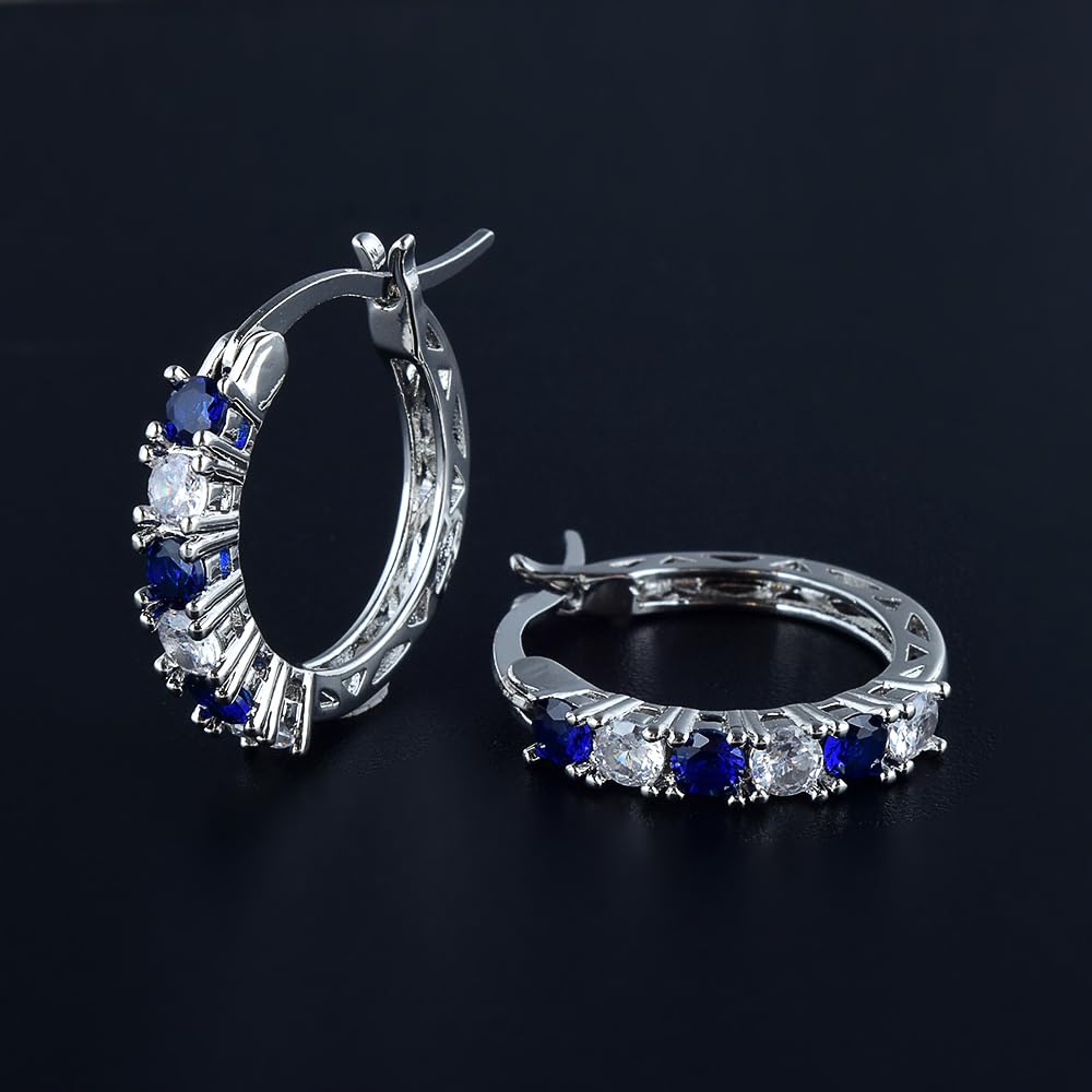 RIZILIA 18K White Gold Plated Hoop Earrings for Women, Round Cut CZ Multi Gemstone Colorful Hoop Earrings, Trendy Jewelry Gift for Women, 20mm