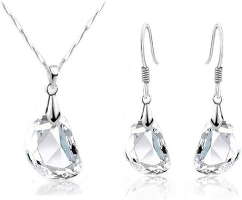 RIZILIA Jewelry Set Clear Pea Shape Pendant with 18