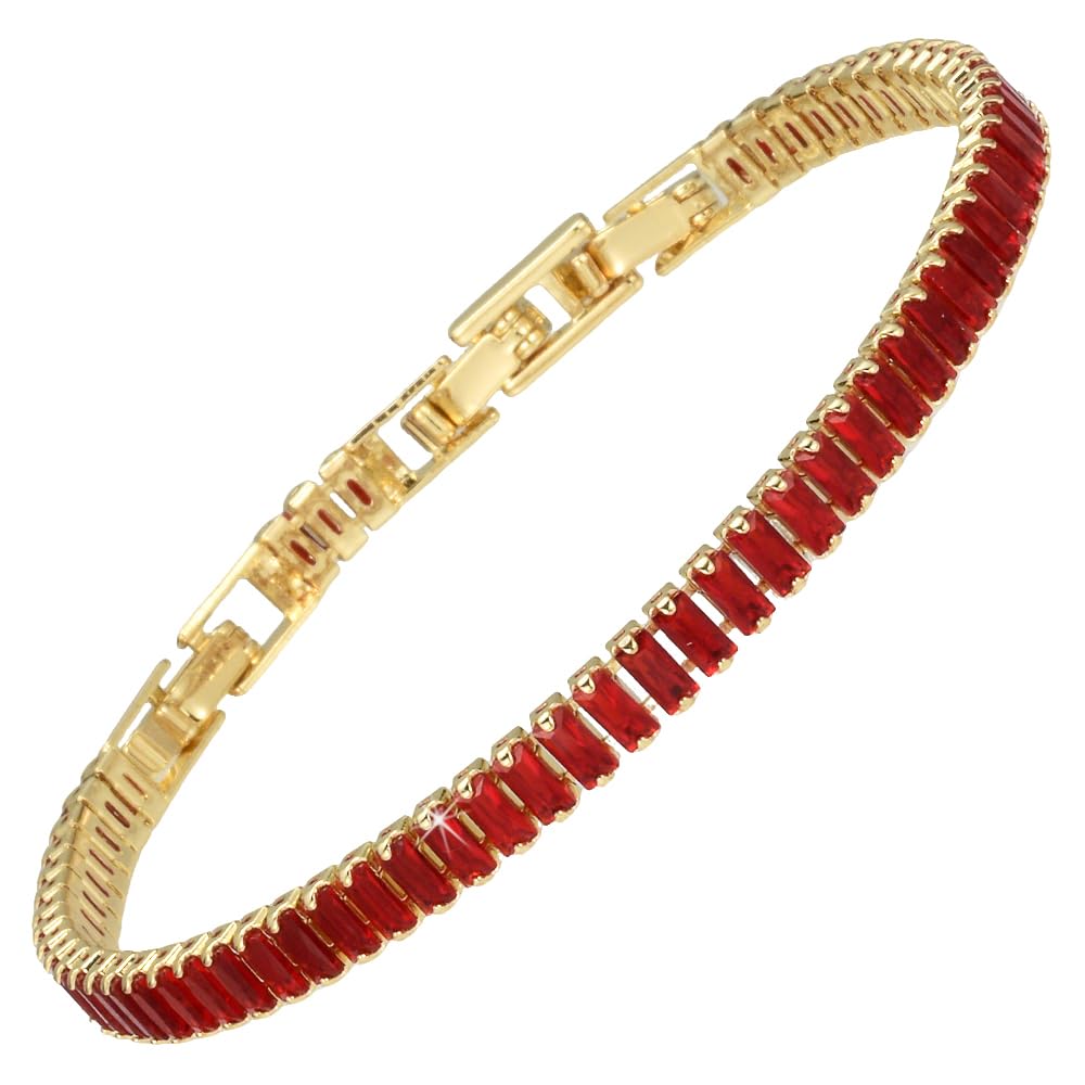RIZILIA Not-Your-Basic Minimalist to Statement Tennis Bracelet for Women - Round/Marquise/Princess Gemstone CZ in Multi Colors, 14K Gold Plated, 6.5" Base with 0.5"/1" Extenders to 7-7.5"
