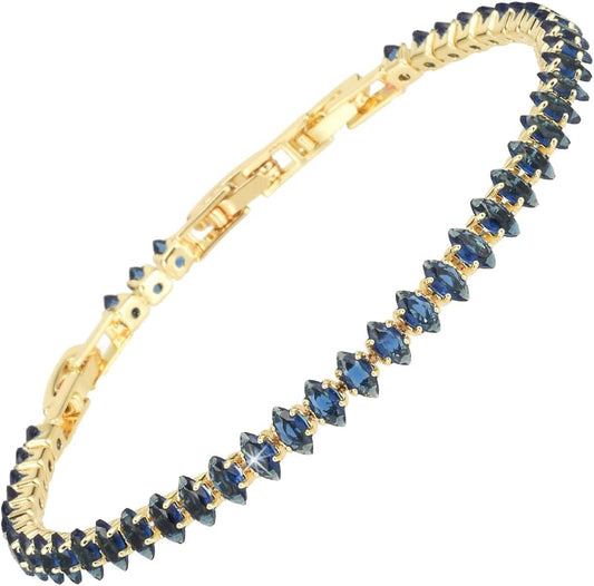 RIZILIA Not-Your-Basic Minimalist to Statement Tennis Bracelet for Women - Round/Marquise/Princess Gemstone CZ in Multi Colors, 14K Gold Plated, 6.5" Base with 0.5"/1" Extenders to 7-7.5"