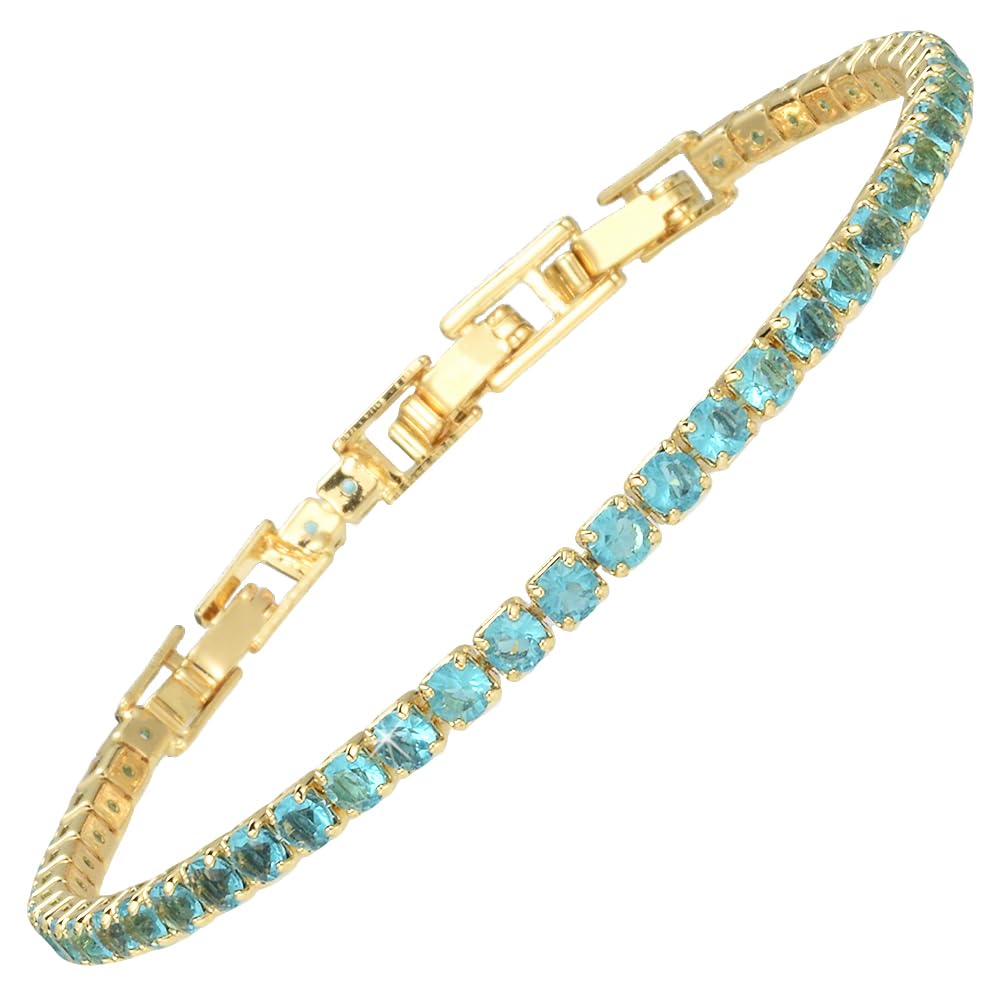 RIZILIA Not-Your-Basic Minimalist to Statement Tennis Bracelet for Women - Round/Marquise/Princess Gemstone CZ in Multi Colors, 14K Gold Plated, 6.5" Base with 0.5"/1" Extenders to 7-7.5"