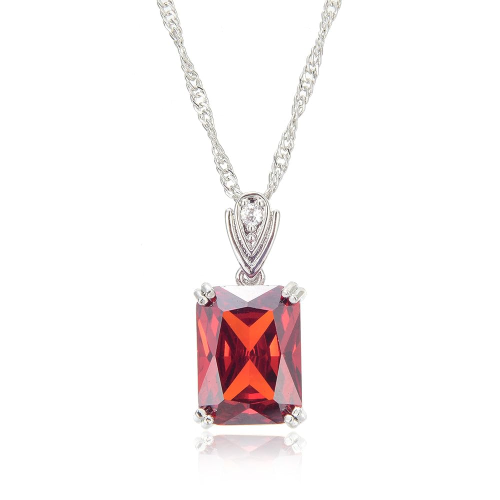 RIZILIA Pendant with 18" Chain & Rectangular Cut CZ [5 Colors available] in White Gold Plated, Simple Modern Elegant