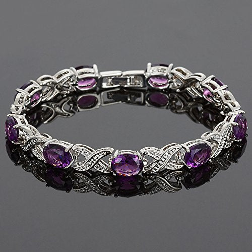 RIZILIA XOXO Link Tennis Bracelet & Oval Cut CZ [5 Colors available] in White Gold Plated, 7"