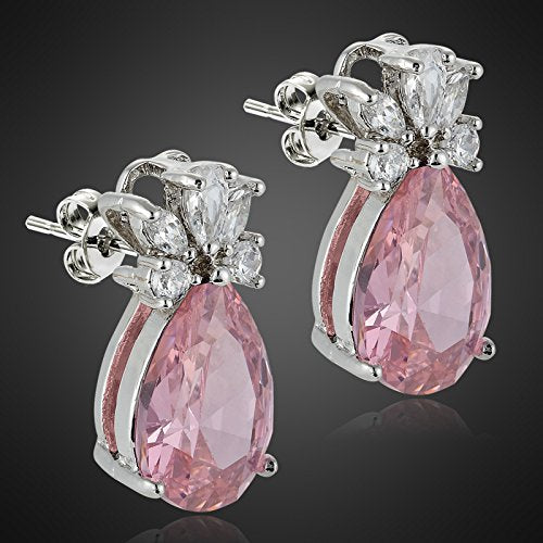 RIZILIA Teardrop Stud Pierced Earrings with Pear Cut CZ [5 Colors available] in White Gold Plated, Simple Modern Elegant