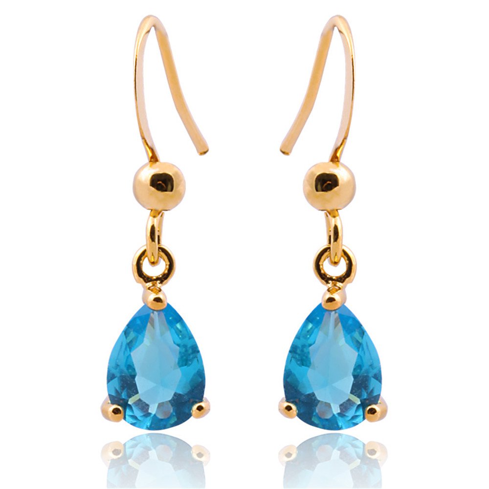 Dangle Drop Pierced Earrings with Pear Cut CZ in 18K Yellow Gold Plated, Simple Modern Elegant