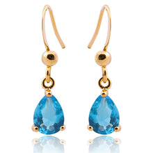 画像をギャラリービューアに読み込む, Dangle Drop Pierced Earrings with Pear Cut CZ in 18K Yellow Gold Plated, Simple Modern Elegant
