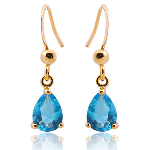 Dangle Drop Pierced Earrings with Pear Cut CZ in 18K Yellow Gold Plated, Simple Modern Elegant