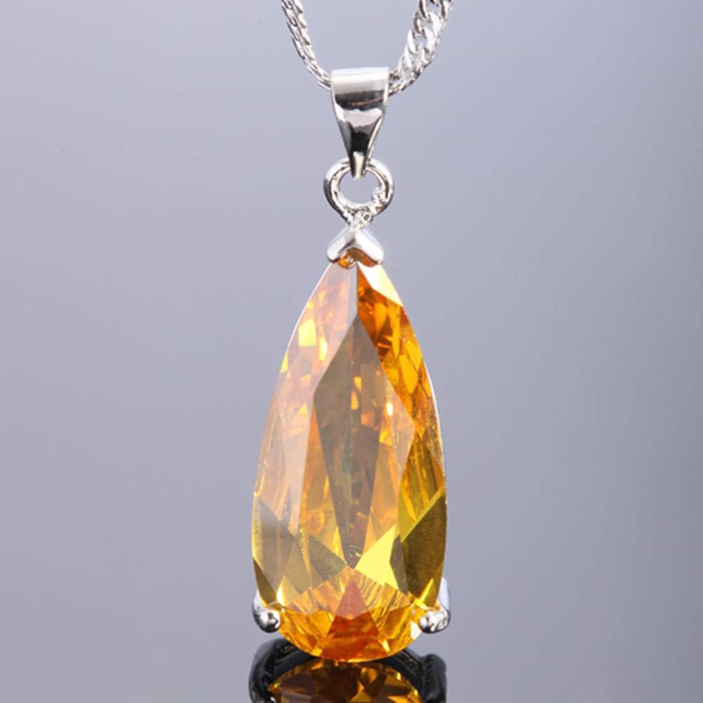 RIZILIA Pendant with 18" Chain & Long Pear Cut CZ | Eight Colors available in White Gold Plated, Simple Modern Elegant