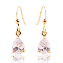 画像をギャラリービューアに読み込む, Dangle Drop Pierced Earrings with Pear Cut CZ in 18K Yellow Gold Plated, Simple Modern Elegant
