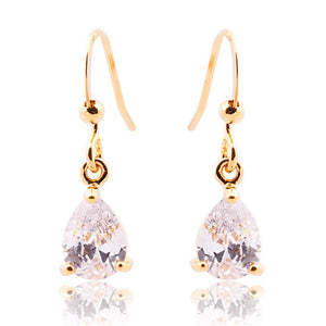 Dangle Drop Pierced Earrings with Pear Cut CZ in 18K Yellow Gold Plated, Simple Modern Elegant