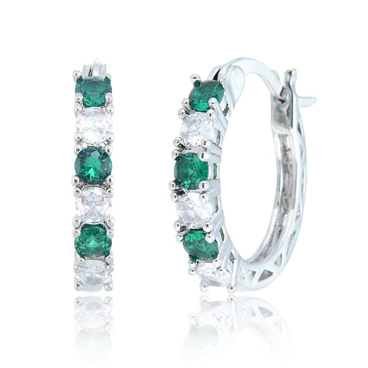 RIZILIA 18K White Gold Plated Hoop Earrings for Women, Round Cut CZ Multi Gemstone Colorful Hoop Earrings, Trendy Jewelry Gift for Women, 20mm