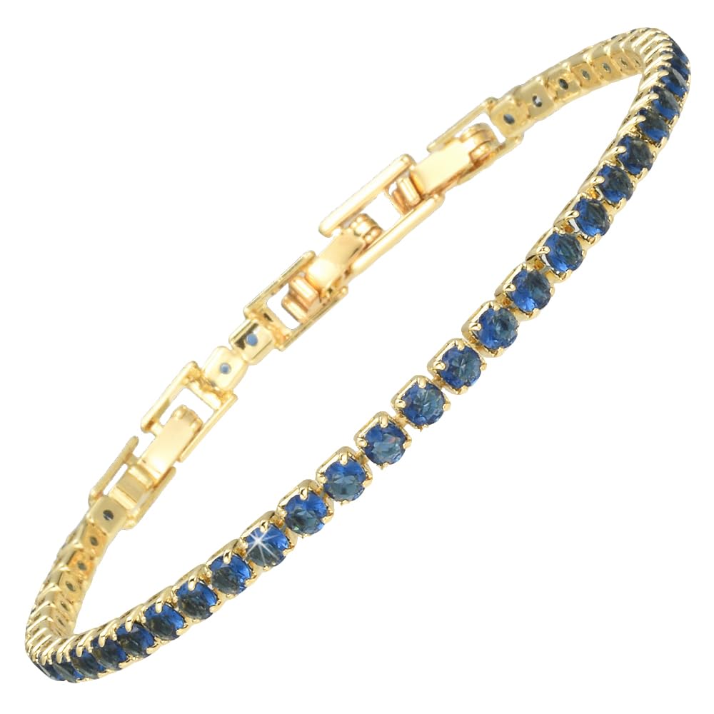 RIZILIA Not-Your-Basic Minimalist to Statement Tennis Bracelet for Women - Round/Marquise/Princess Gemstone CZ in Multi Colors, 14K Gold Plated, 6.5" Base with 0.5"/1" Extenders to 7-7.5"