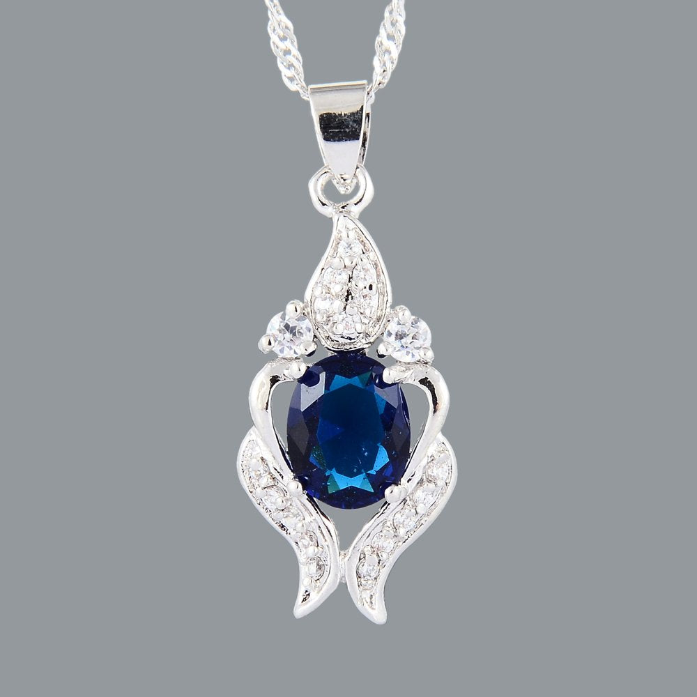 RIZILIA Pendant with 18" Chain & Oval Cut CZ [4 Colors available] in White Gold Plated, Simple Modern Elegant