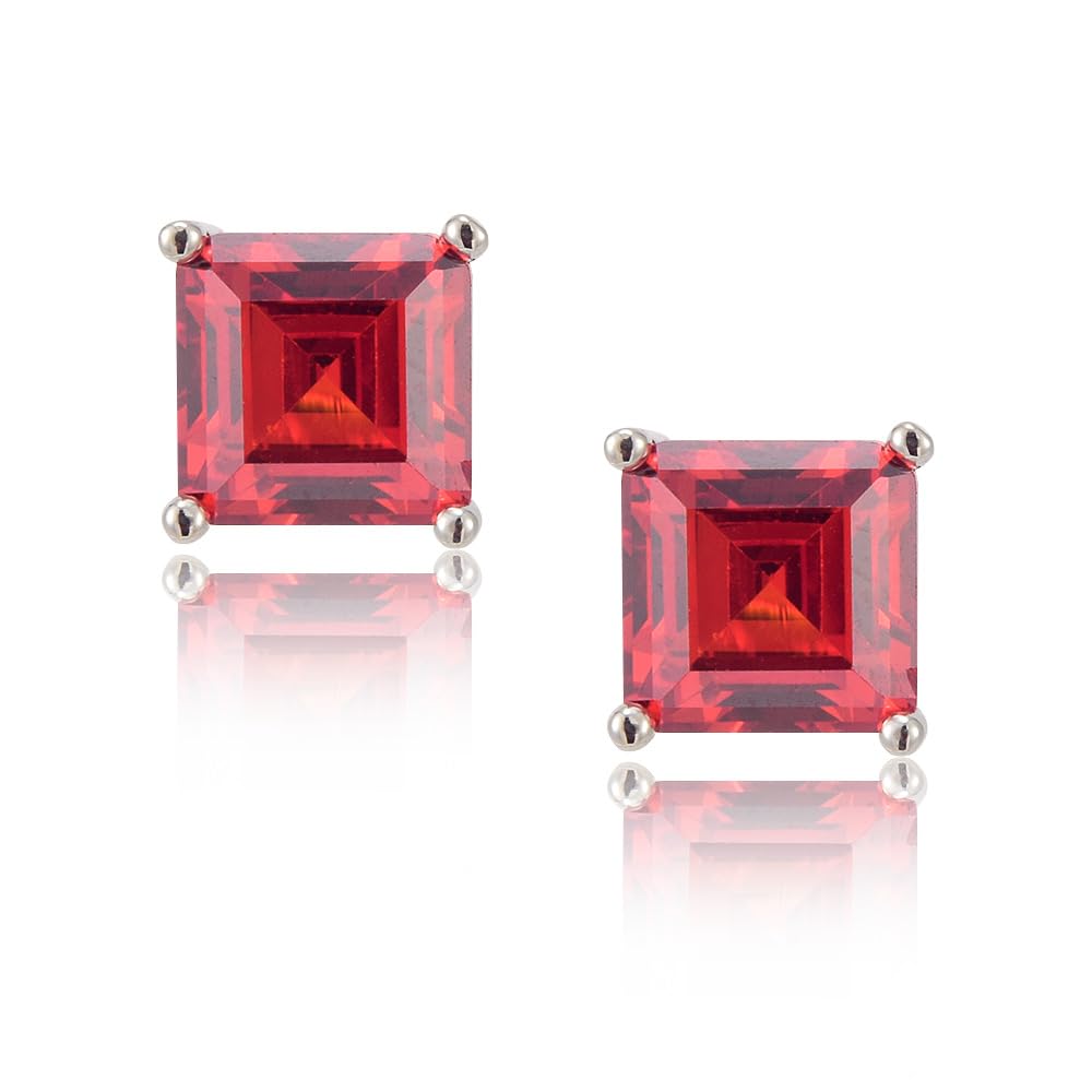 [RIZILIA CLASSIC] Stud Pierced Earrings with Square Emerald Cut Gemstones CZ [Multi-Colors available] in 18K White Gold Plated, Simple Modern Elegant