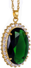 Laden Sie das Bild in den Galerie-Viewer, RIZILIA Lady Fashion Jewellry 1 Oval Cut Green Emerald Gem Gold Tone Pendant Necklace
