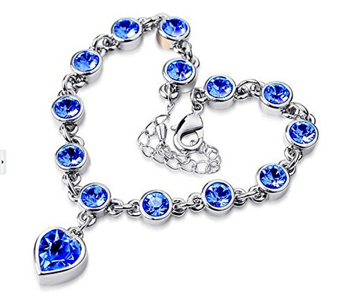 RIZILIA HEARTS Adjustable Tennis Bracelet & Heart/Round Cut Crystal [3 Colors available] in White Gold Plated, Simple Modern Elegant