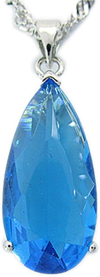 RIZILIA Pendant with 18" Chain & Long Pear Cut CZ | Eight Colors available in White Gold Plated, Simple Modern Elegant