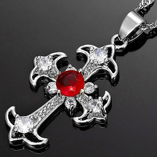 RIZILIA Cross Pendant with 18" Chain & Round Cut CZ [5 Colors available] in White Gold Plated, Simple Modern Elegant