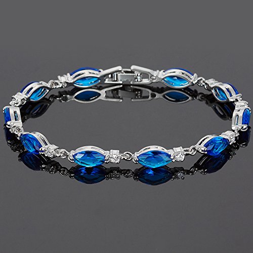 RIZILIA Tennis Bracelet & Marquise Cut CZ [3 Colors available] in White Gold Plated, 7"