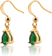 画像をギャラリービューアに読み込む, Dangle Drop Pierced Earrings with Pear Cut CZ in 18K Yellow Gold Plated, Simple Modern Elegant
