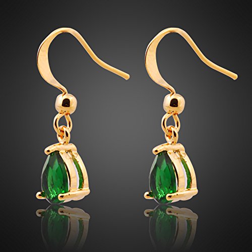 Dangle Drop Pierced Earrings with Pear Cut CZ in 18K Yellow Gold Plated, Simple Modern Elegant