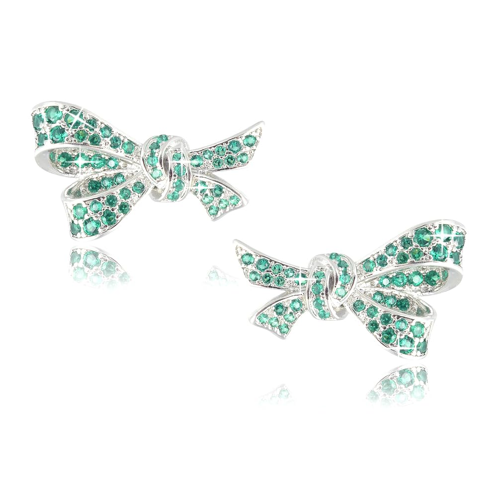 RIZILIA Bow Design Cubic Zirconia Stud Earrings in 18K White Gold Plated, Muliple colors available Hypoallergenic Lightweight Pierced Earrings, Elegant Gift for Women